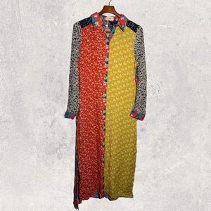 Natural Life floral patchwork button-down long sleeve shirt dress size medium